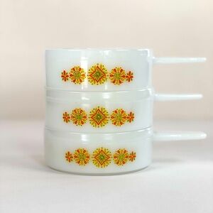 3 Ovenware Chili/Soup Bowl J-2639 MILK GLASS Floral Design